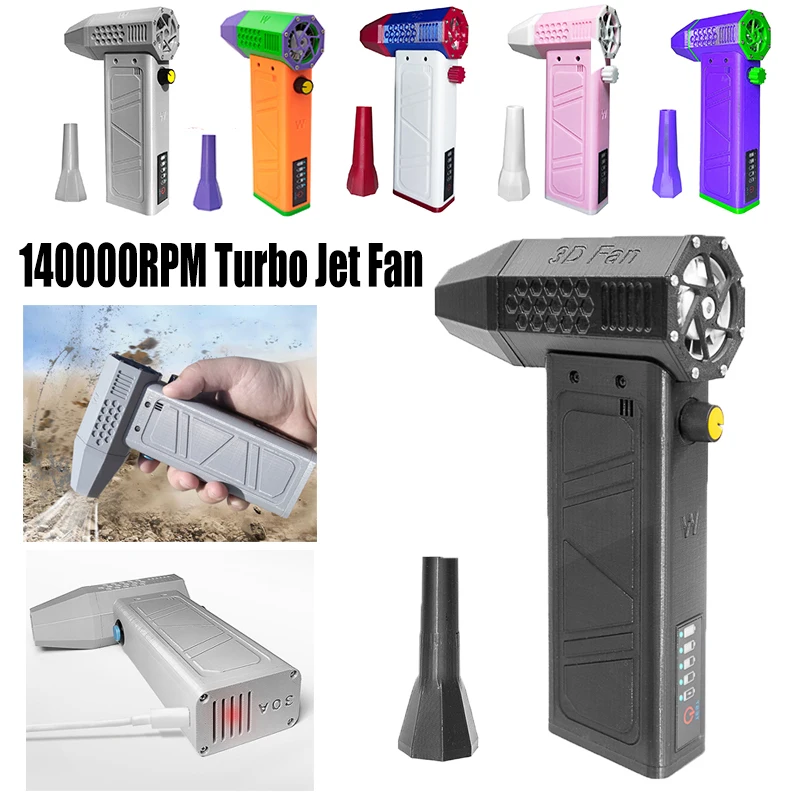 140000RPM Mini Turbo Jet Fan Brushless Motor Handheld Duct Fan 52M/S Portable Turbo Fan Type-C Charging with Power Display Compu