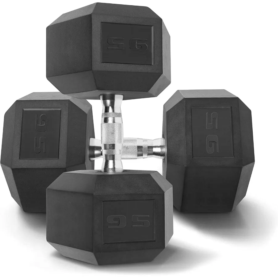 

Rubber Coated Solid Steel Cast-Iron Pair Dumbbells, Rubber Hex Dumbbells, Hex Weights Dumbbells for Muscle Toning, Full Body Wor