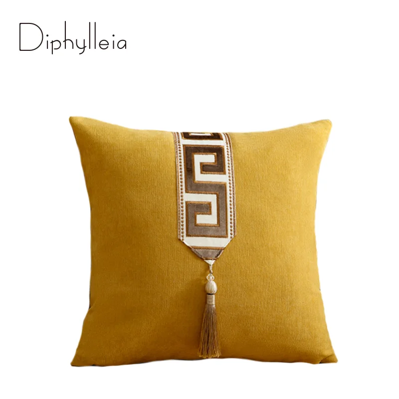 Diphylleia Italy Greek Gold Chenille Square Pillow Case 45x45cm Home Decor Hotel Sofa Chair Cushion Cover Coussin Dropshipping