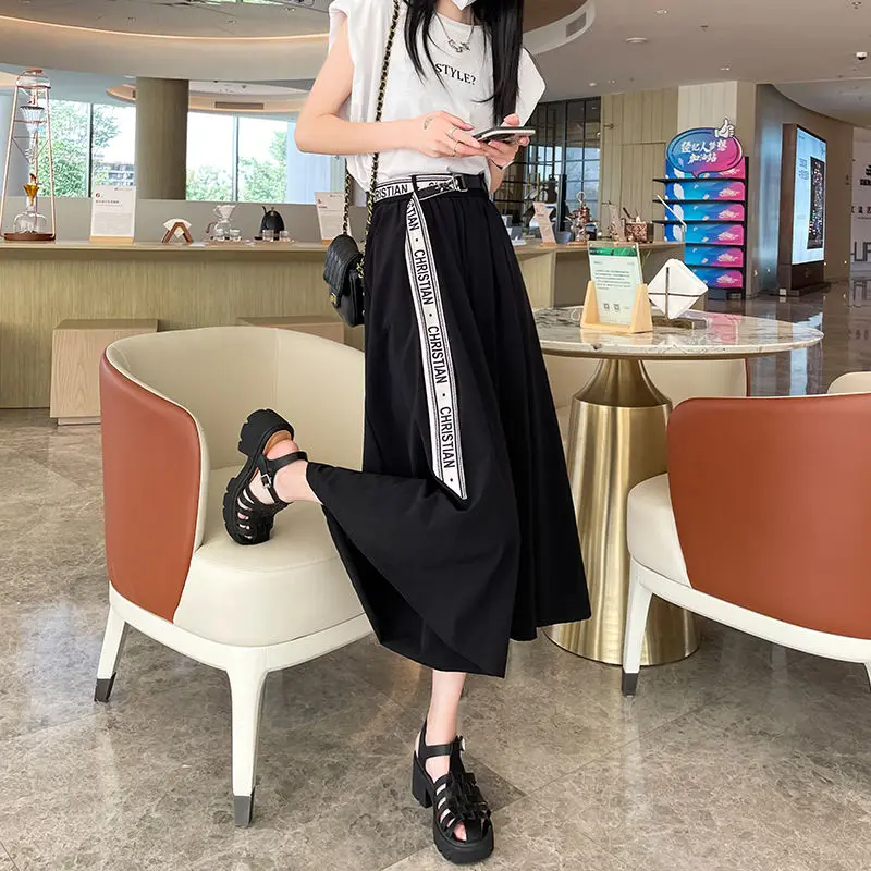 Cropped Pants Loose Korean Style Female Pants Solid Color Casual Slim Elastic Waist Fashion Women Wide Leg Pants Black Pants