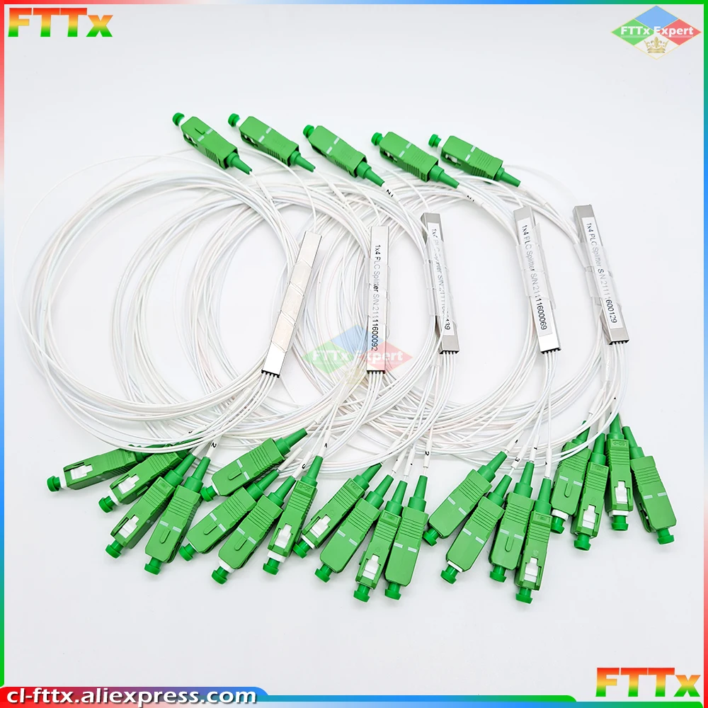 10pcs/lot 1X2 1X4 1X8 1X16 1X32 PLC SC/APC SM 0.9mm G657A1 PVC 1m FTTH Fiber Optic Splitter