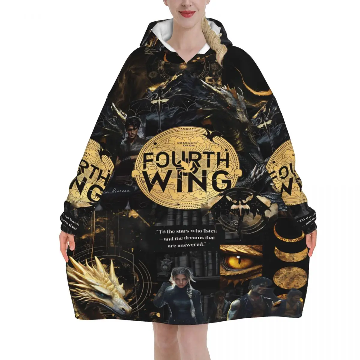 F-Fourth W-Wing Dragon Oversized Blanket Hoodie Sweatshirt Long Fleece Hooded Wearable Blanket with Large Pocket for Women Men