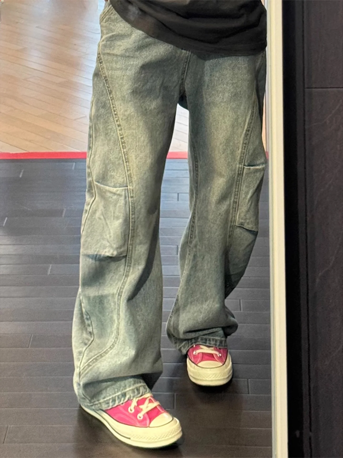 

Retro Blue Waed Knife Men's Jeans Straight Leg Workwear Trousers American Sle Casual Loose Fit Autumn Season