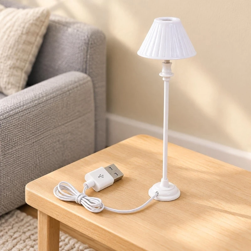 USB-Powered Miniature Floor Lamp with Attached Cable and USB Connector for Model House Bedrooms, Living Rooms, Studies, and 15UB