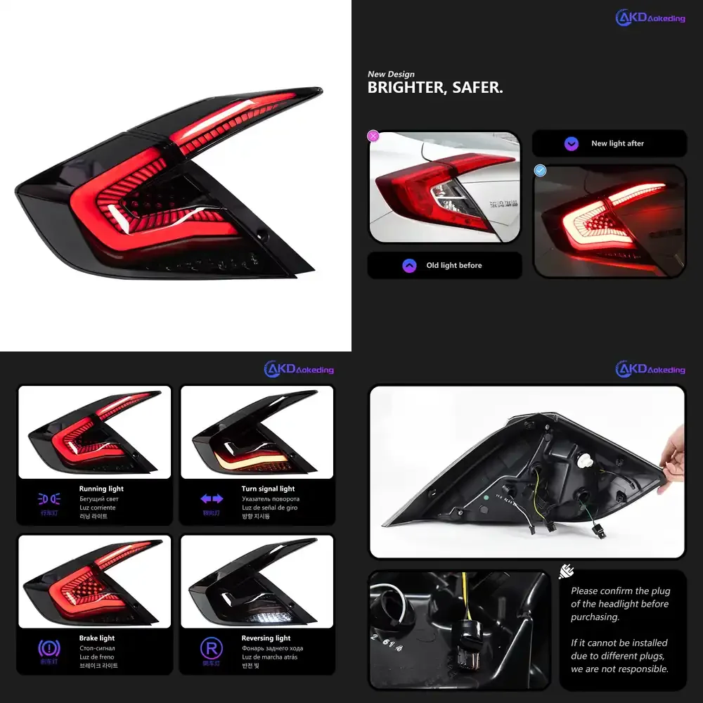

2016-2020 for 10th Generation for Coupe Model Tail Light Assembly Modified LED 35W Rear Lights Flowing Turn Signals