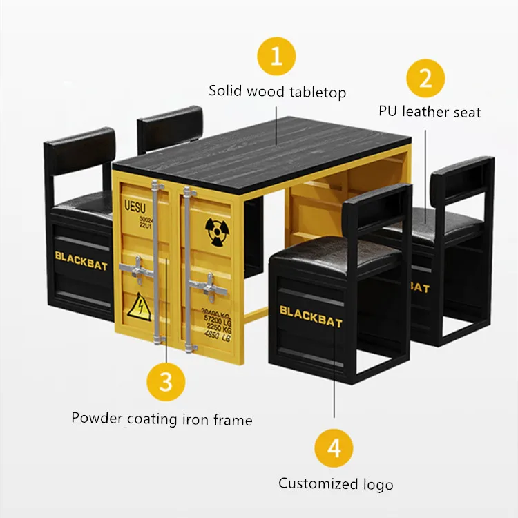 Industrial Bar Table & Chair Set Creative Industrial Theme Restaurant Iron Dining Table & Chairs