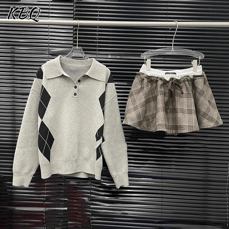 

KBQ Hit Color Свободный минималистичный шикарный комплект для женщин Топы с длинными рукавами и пуговицами с лацканами Юбки трапециевидной формы с высокой талией Шикарный женский комплект