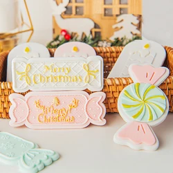 New Christmas Candy Pattern Cookie Embosser Mold Cartoon Xmas Candle Cookie Cutter Cake Decorating Tools DIY Baking Supplies