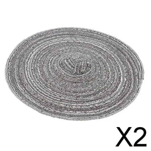 2x18cm Hand Knitting Ramie Table Round Placemat Thermal Insulation Mat Grey