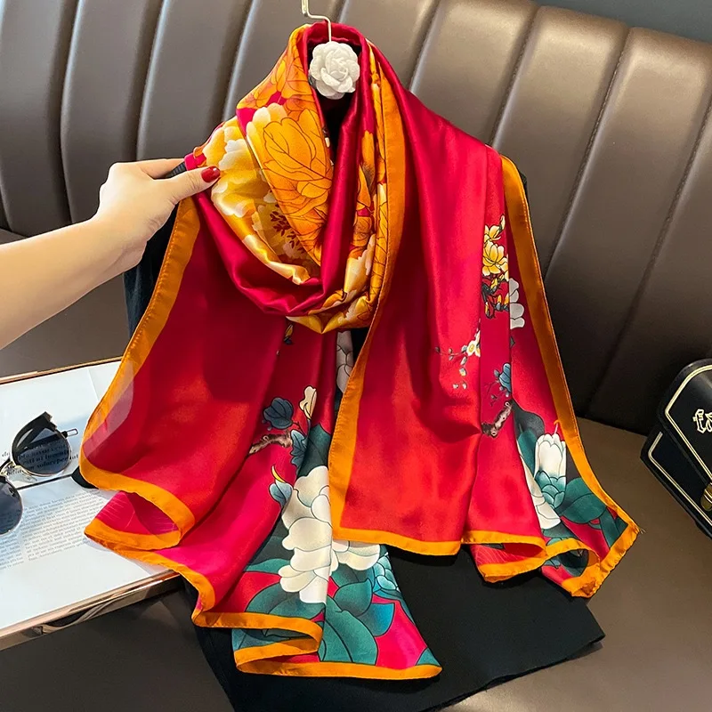 

New Design Plaid Satin Silk Shawl For Woman Summer Fashion Long Scarf Ladies Wraps Party Casual Hijab Headscarf 180*90cm