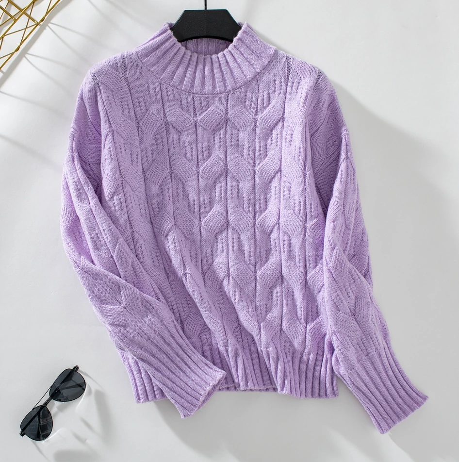 Women's Winter Sweaters Y2K Knitwear Half High Neck Fried Dough Twists Texture Knitting Loose Pullover Women's Knitting Pullover