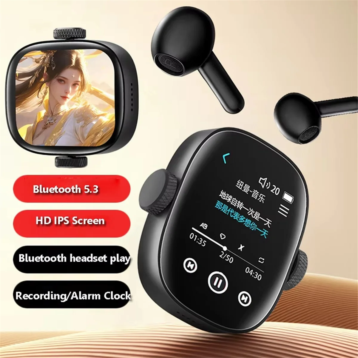 

NEW!! 64GB Mini Touch Screen Bluetooth5.3 MP3 Player Hifi Lossless Walkman Music Video Player Recorder with Alarm Clock