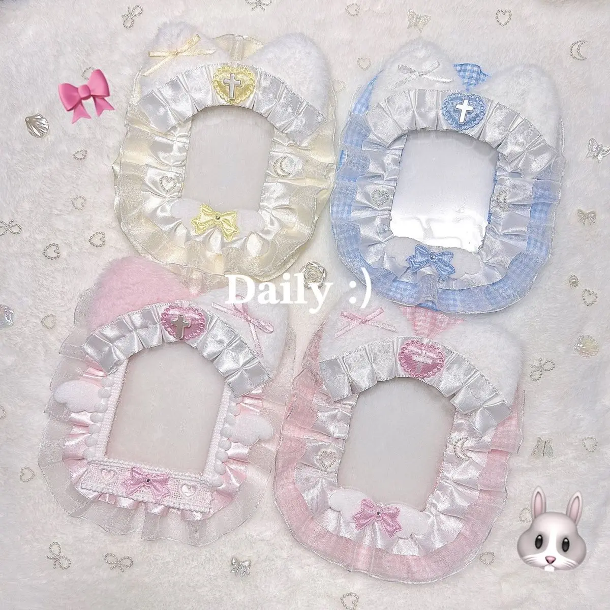 

Pink Kawaii Ins Girls Kpop Photocard Holder Handmade Lace Decoration Photo Card Toploader Bag Pendant School Stationery