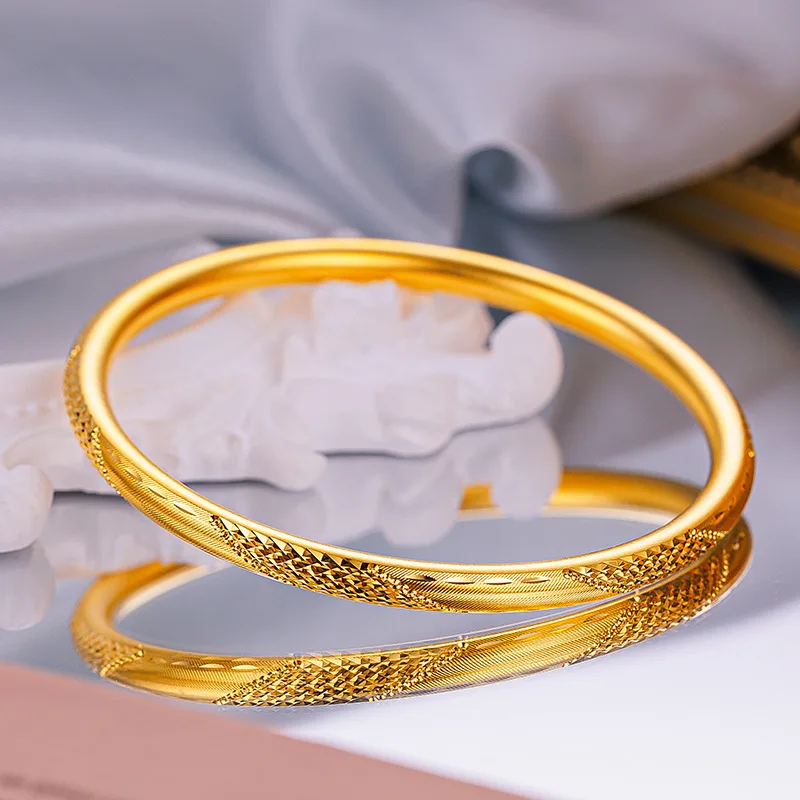 

Female Niche Design 9999 24K Real Gold Sparkling Ancient Method Ring Bracelet Light Luxury Bangle Gift for Women Mother Girl