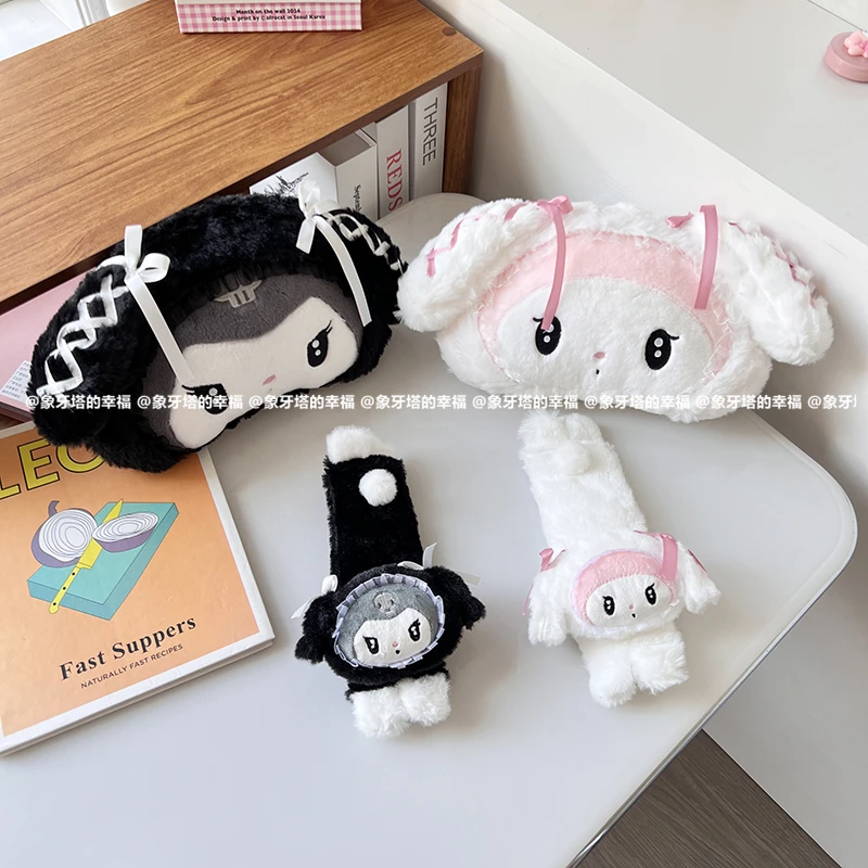 Cute My Melody Kuromi Headrest Back Cushion Car Seat Belt Cover Stuffed Anime Cuddly Plushies Lolita Cushion Sofa Bed Decor Gift