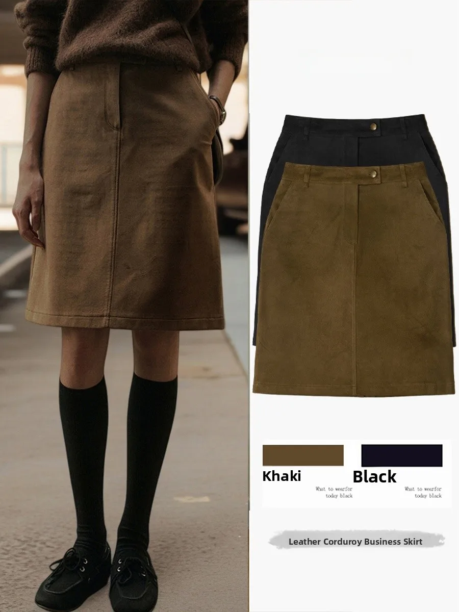 

High Waist Suede Skirt Women's Autumn Winter New Sle Commute Slimming f Length Skirt Vintage A-Line Skirt