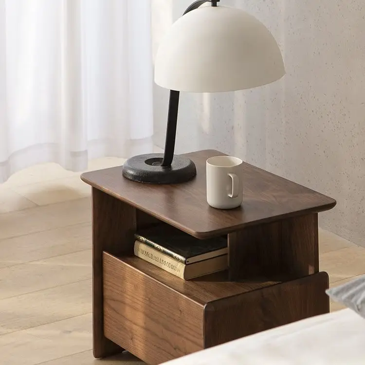 Modern Simple North American Black Walnut All Solid Wood Log Bedside Table Bedroom Small Side Cabinet Storage Cabinet