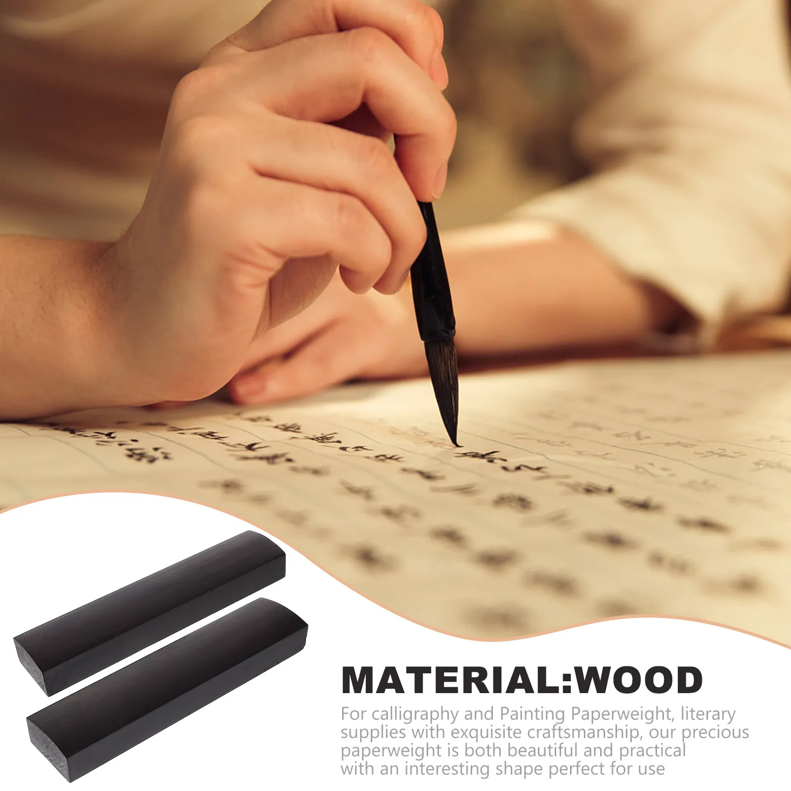 Chinese Calligraphy Paper Weight Wooden Rectangular Paperweight for Calligraphy Practice Office Desk Decor Wood Paperweight Gift