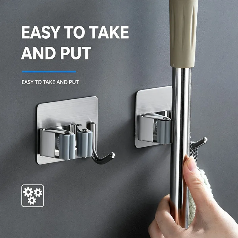 Adhesive Wall Hanging Multi Purpose Hooks Kitchen Bathroom Home Organizer Accessories Mop Rack Broom Hanger Hook