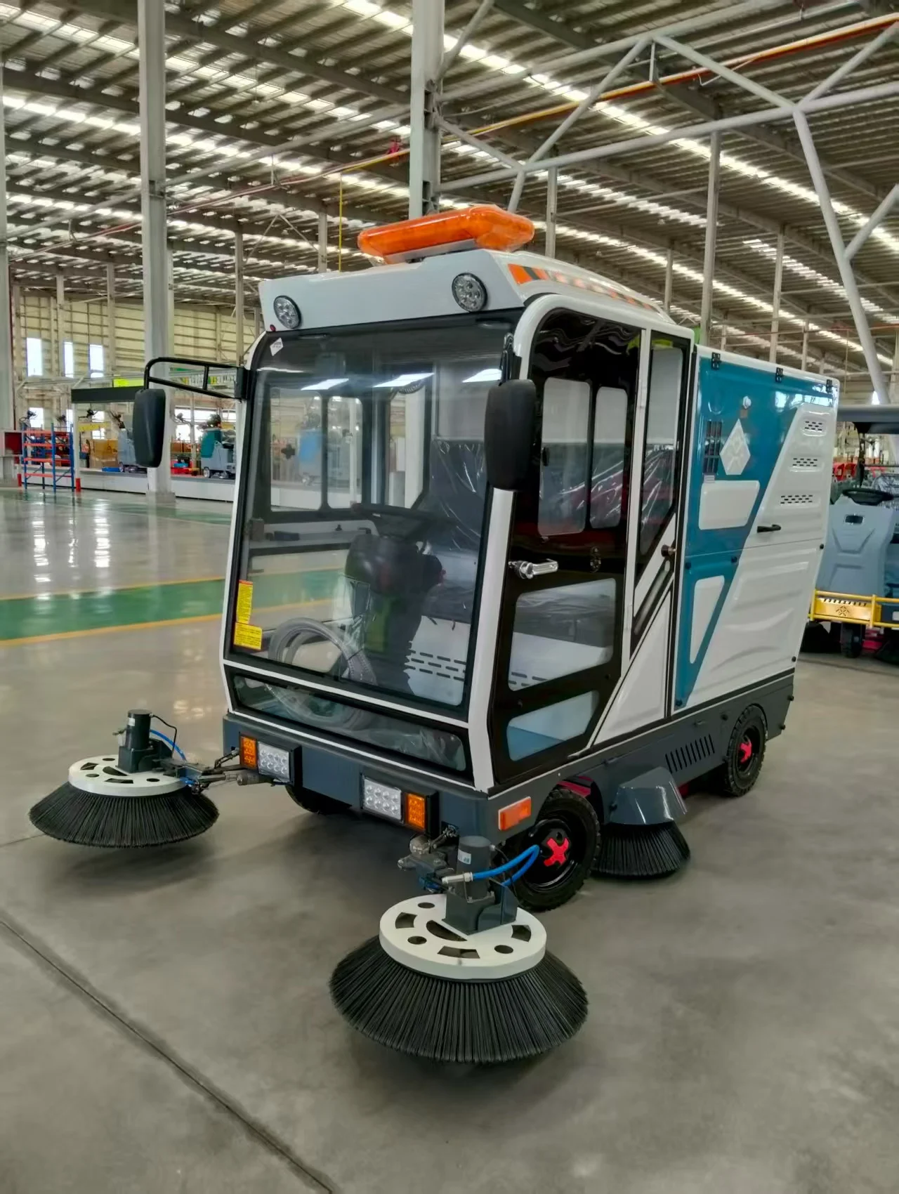 

Electric street sweepers are popular for cleaning public roads and parking areas. Large sweeping machines are also in high deman
