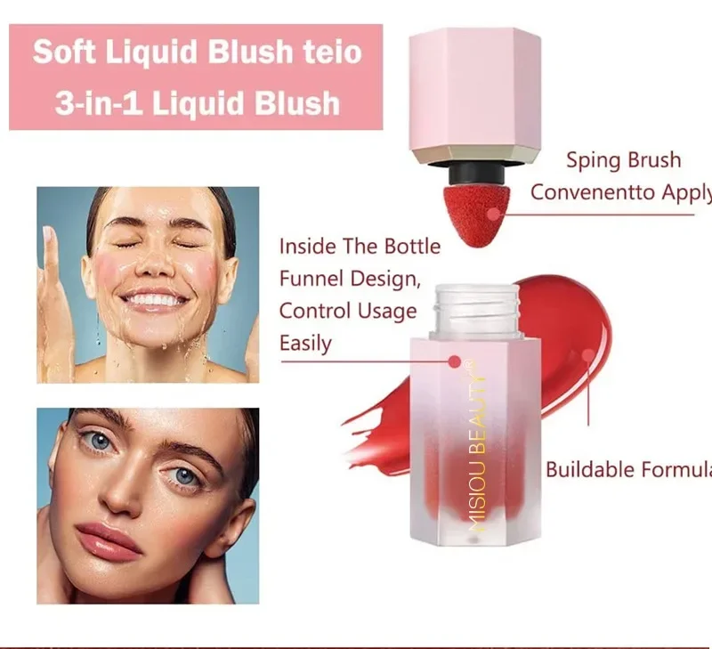 Heallor 6 Colors Liquid Blush Waterproof Multi-purpose Facial Nourishing Blush Stick Cheek Natural Blusher Cute Korean Makeup fo