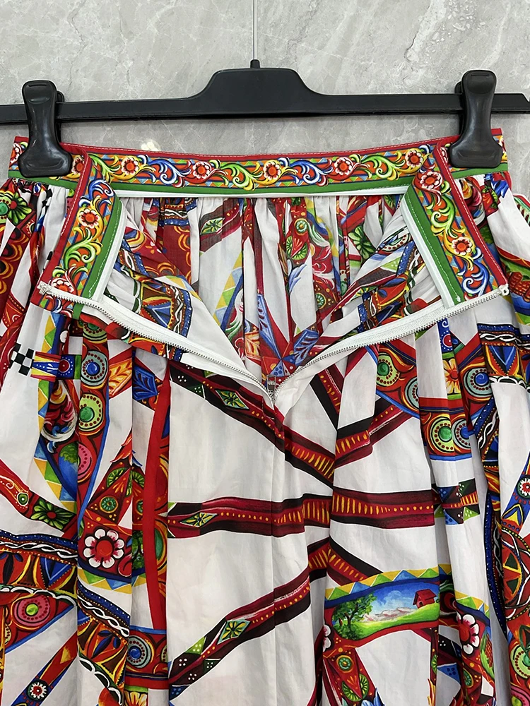 Seifrmann Casual printed cotton skirt slit on both sides button long skirt 2026 autumn fashion women's new style