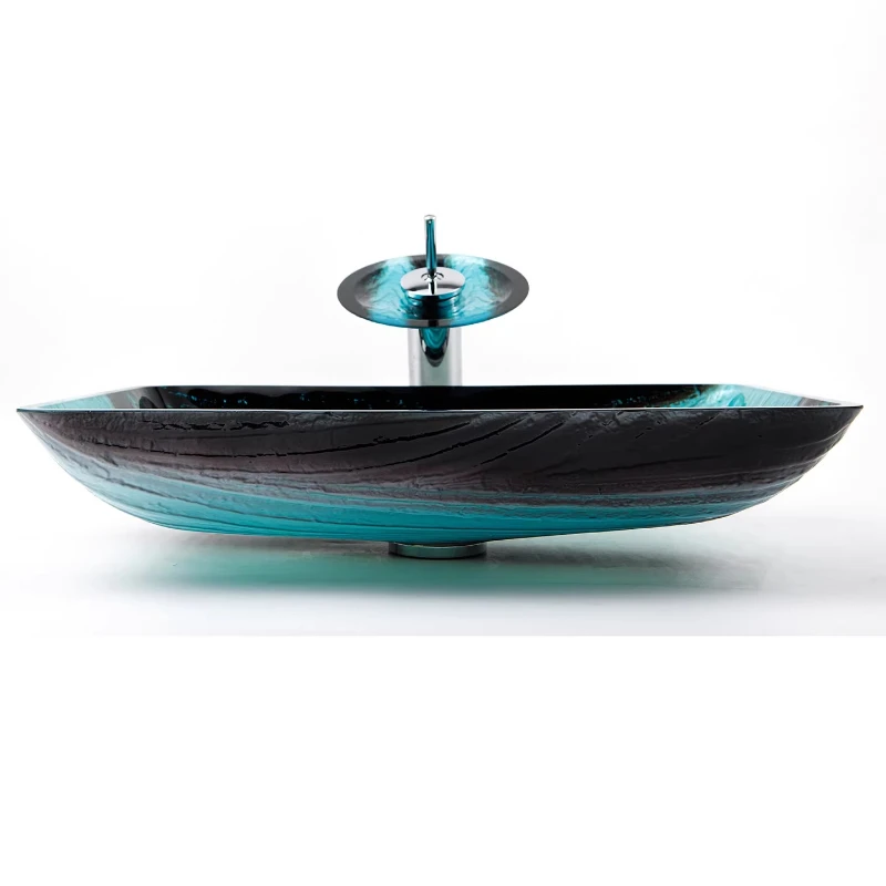 

Tempered glass washbasin bathroom creative stage on the basin lake blue streamer art basin simple rectangle