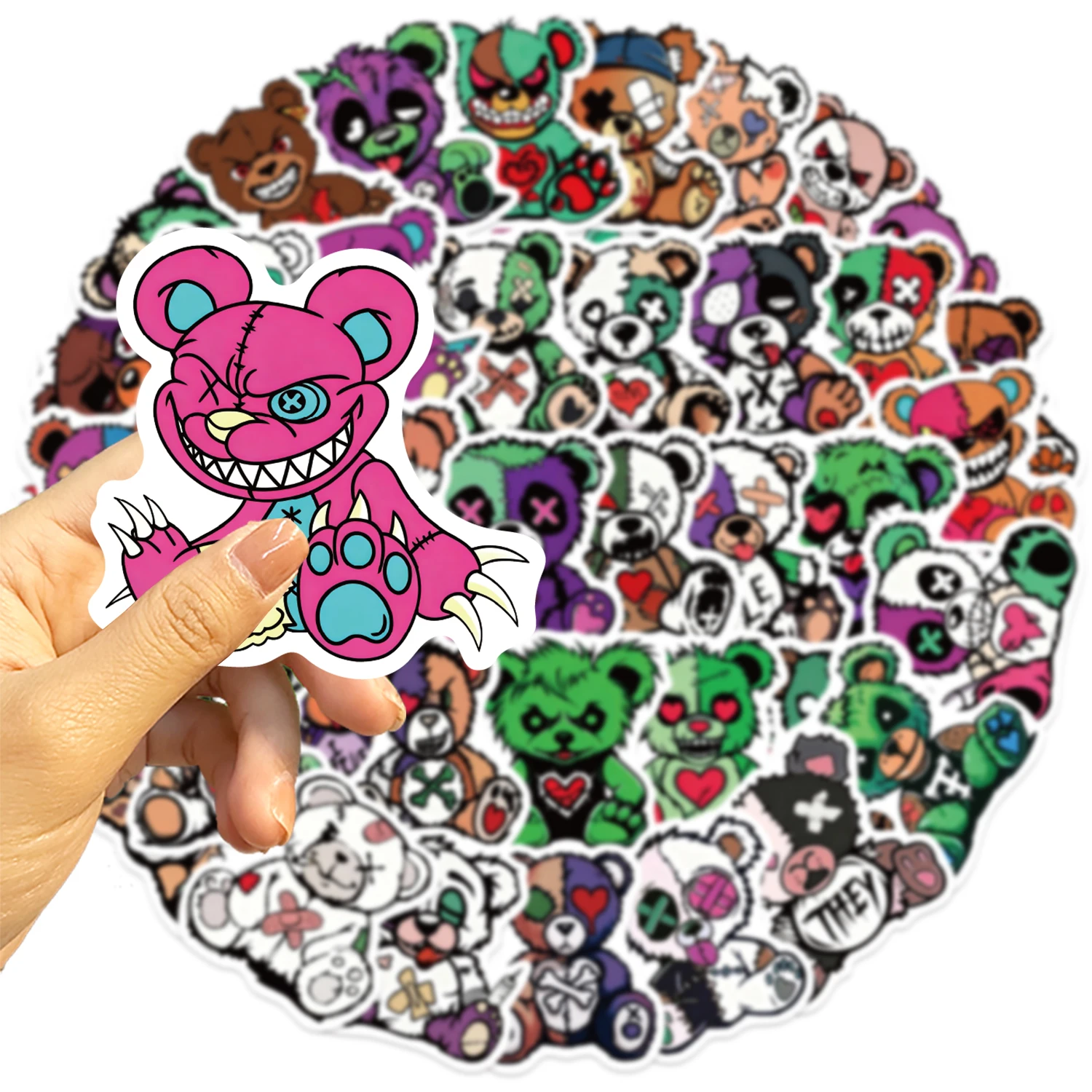 54PCS Scary Bear Stickers Vinyl Waterproof Stickers Suitable for Laptops, Water Bottles, Cell Phones, Scrapbooks, and Journals
