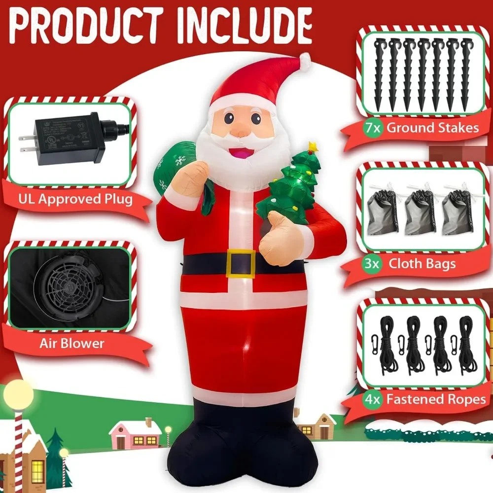 

14FT Christmas Inflatable Outdoor Decoration, Giant Inflatable Santa Claus Holding Gift Bag, Blow Up Christmas Decoratio