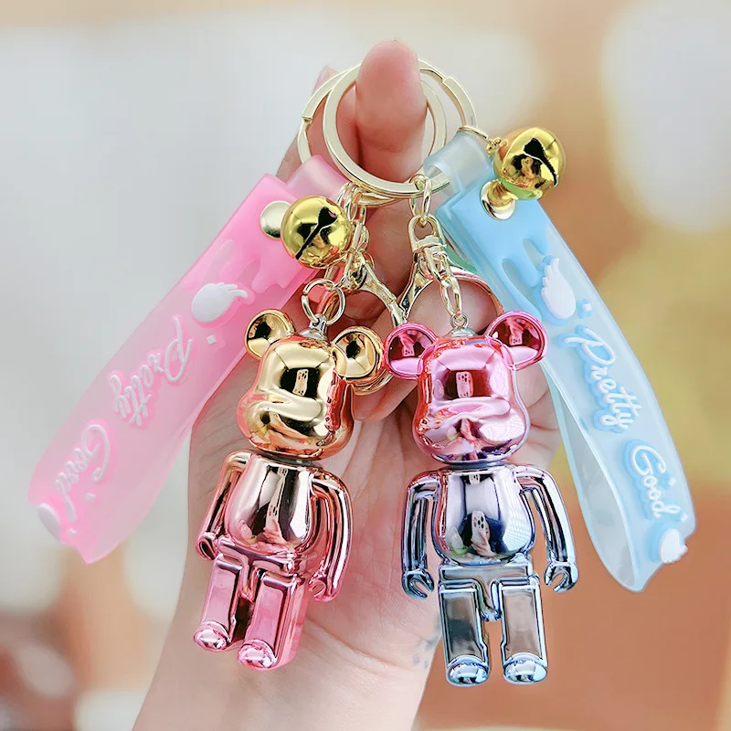 Cute Action Doll Building Blocks Bear Model Doll Charm Keychain Couple Backpack Car Key Decoration Children Party Gift