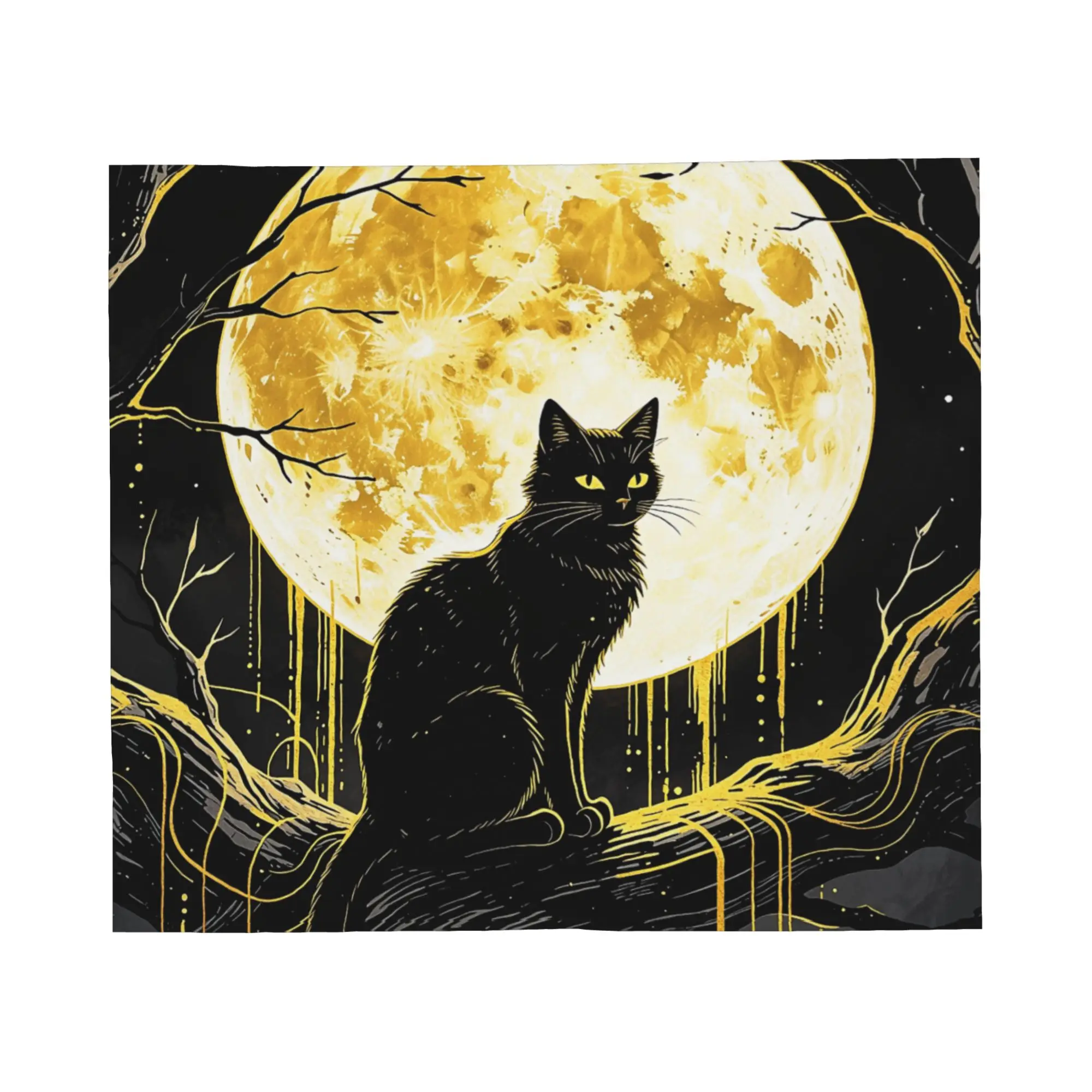 Halloween Black Cats Blankets Flannel Textile Moon Gothic Mystical Breathable Lightweight Throw Blankets for Bed Couch Rug Piece