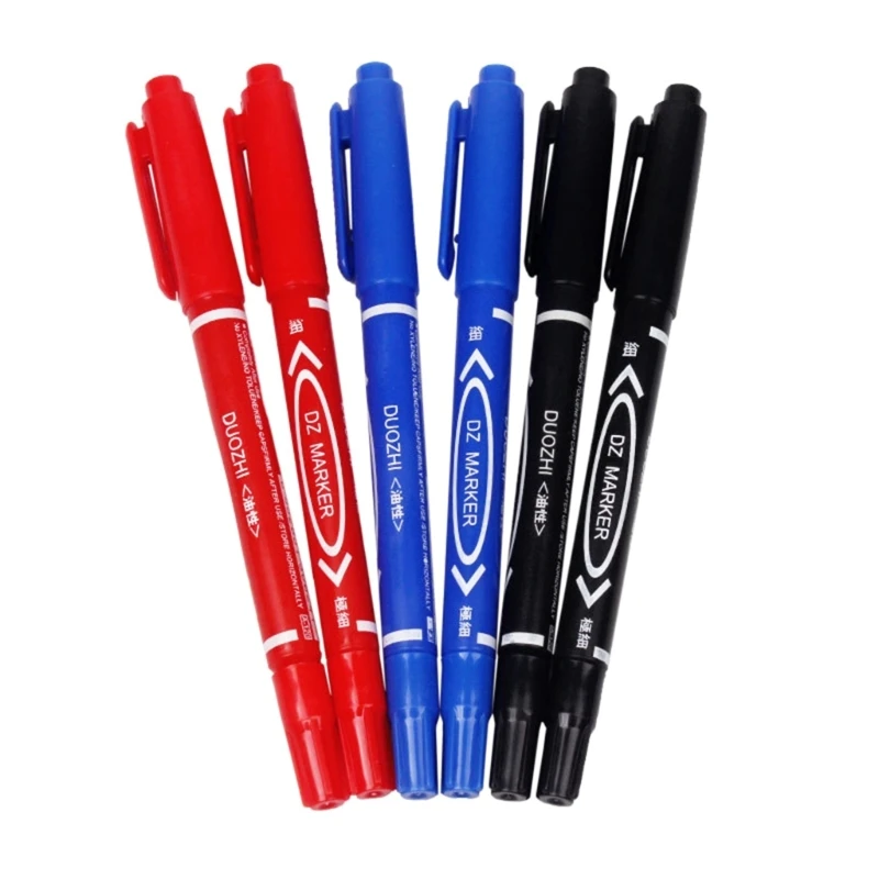 6Pieces Twin Tip Permanent Marker Art Permanent Marker Smooth  Writing Marker for Making Notes Glasses Processing