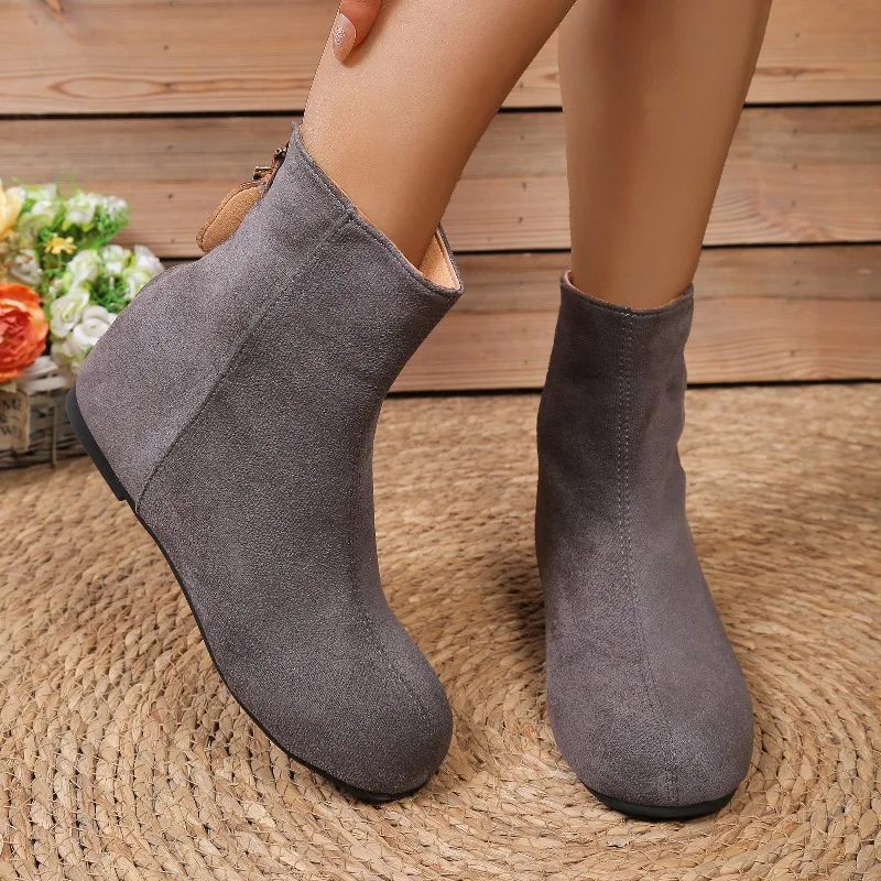 شتاء 2025 جديد الجلد المدبوغ المرأة عودة سستة الأحذية الإناث موضة منتصف الكعب الدافئة حذاء من الجلد أحذية مريحة في الهواء الطلق للنساء