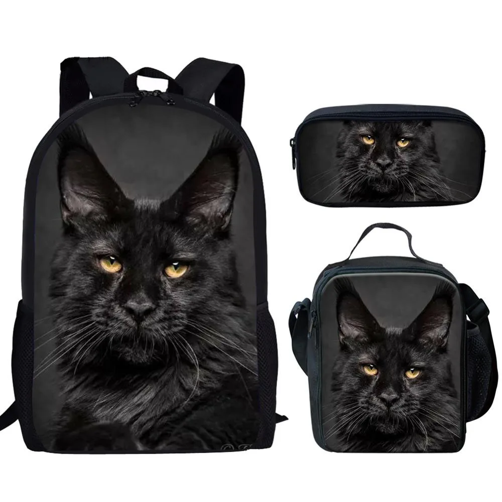 

Harajuku Novelty Cool Maine Coon Cat 3D Print 3pcs/Set pupil School Bags Laptop Daypack Backpack Lunch bag Pencil Case