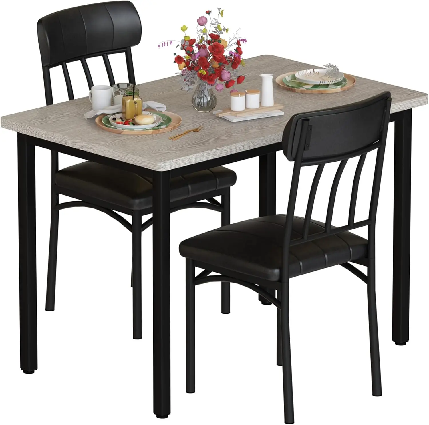 3 Piece Dining Table Set, Small Industrial Kitchen Table and 2 Chairs, Kitchen Breakfast Dining Table Set,