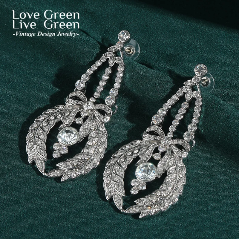 

Vintage Silver Color Leaf Earrings Rhinestone Round Woman Ice Snow Elegant Luxury Quality Jewelry Retro Fashion Gift Daily New