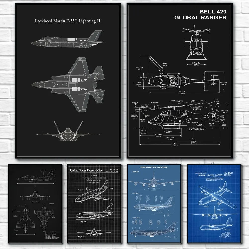 

Aircraft Design Line Poster 1pc Living Room Wall Decor Aesthetic Hallway Bedroom Bathroom Bar Festive Creative Waterproof