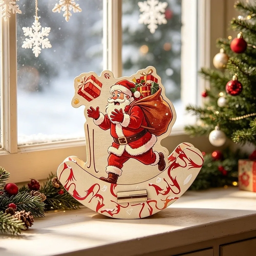 Wooden Rocking Table Ornament Elk DIY Handmade Christmas Desktop Decor Dwarf Funny Xmas Swing Decoration Desktop Display