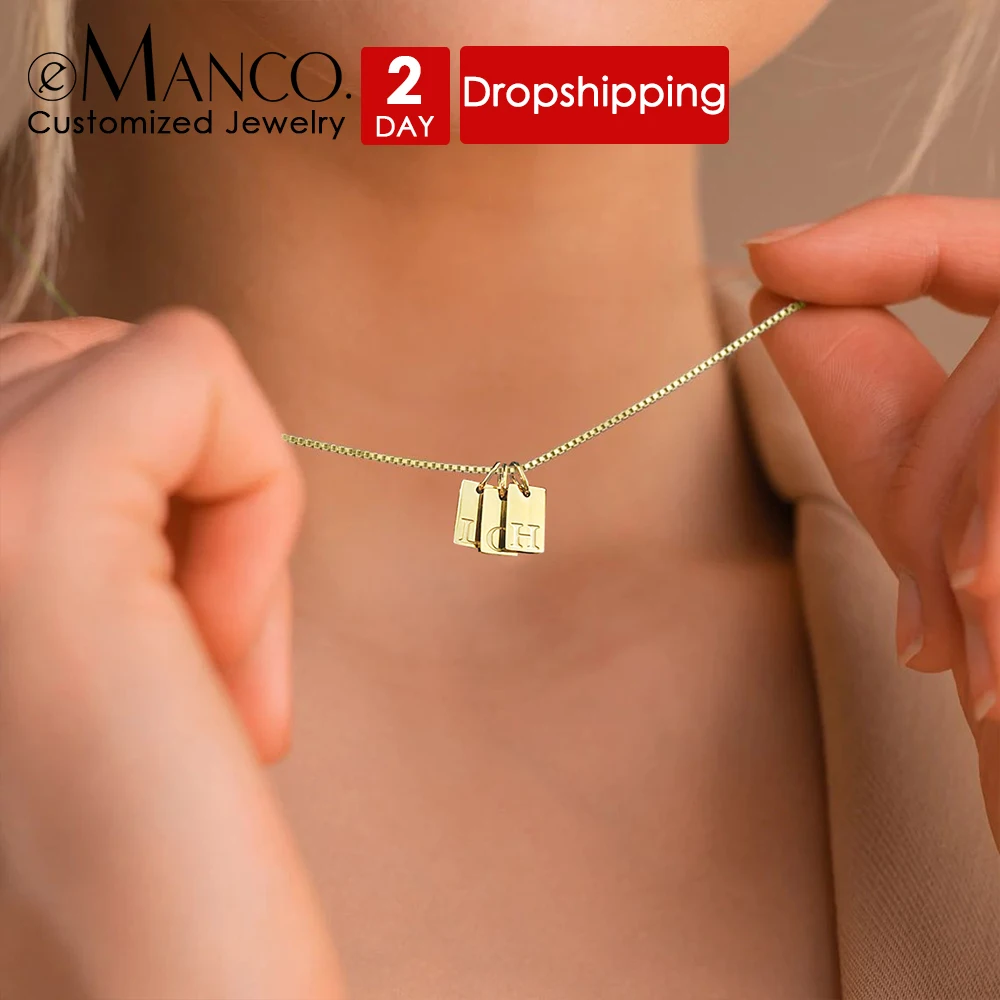 

eManco Stainless Steel Engraved Alphabet Charm Pendant Accessories Women's Jewelry Initial Letter Name Customized Necklace