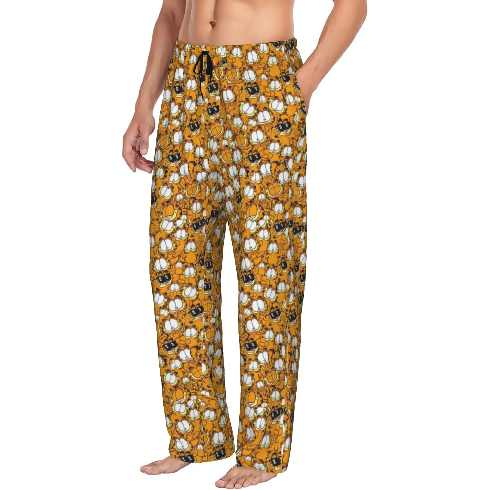Custom Men Cat Cartoon Pajama Pants Printed Comic Strip Manga Sleep Sleepwear Bottoms with Pockets