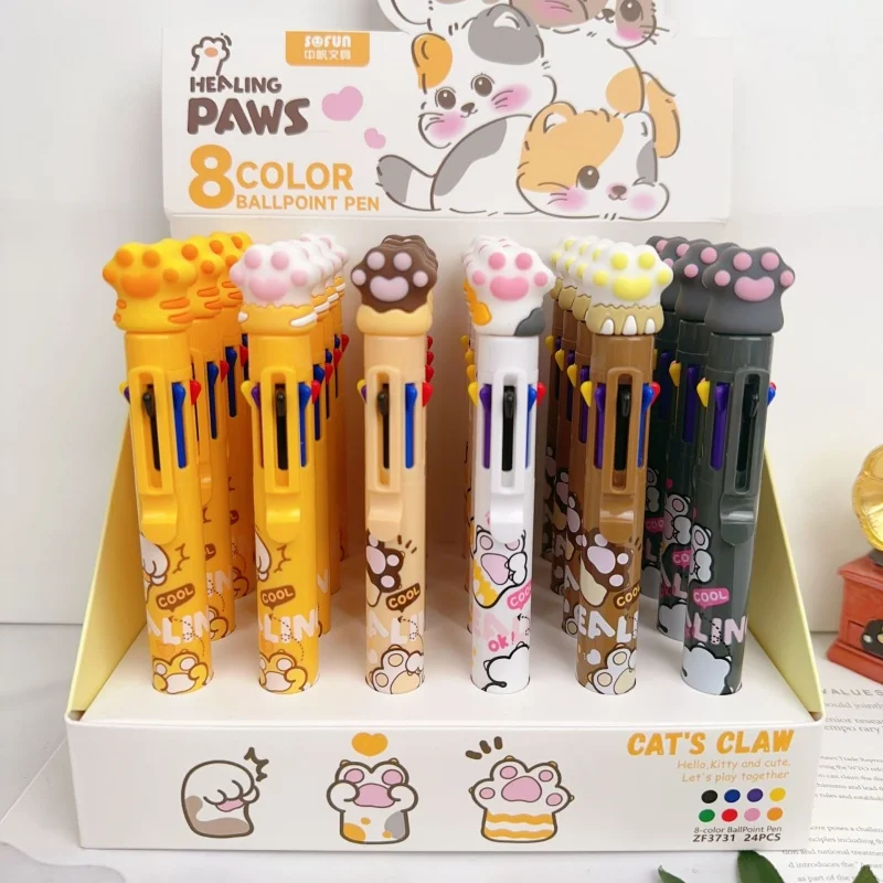 

12/24 шт., креативный кот, 8 цветов, шариковая ручка, милые шариковые ручки для пресса, школьные и офисные письменные принадлежности, канцелярские принадлежности, подарок