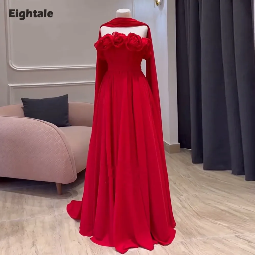 

Eightale арабское вечернее платье без бретелек с 3D цветами по индивидуальному заказу шифоновая вуаль красное трапециевидное платье для выпускного вечера знаменитостей свадебное платье
