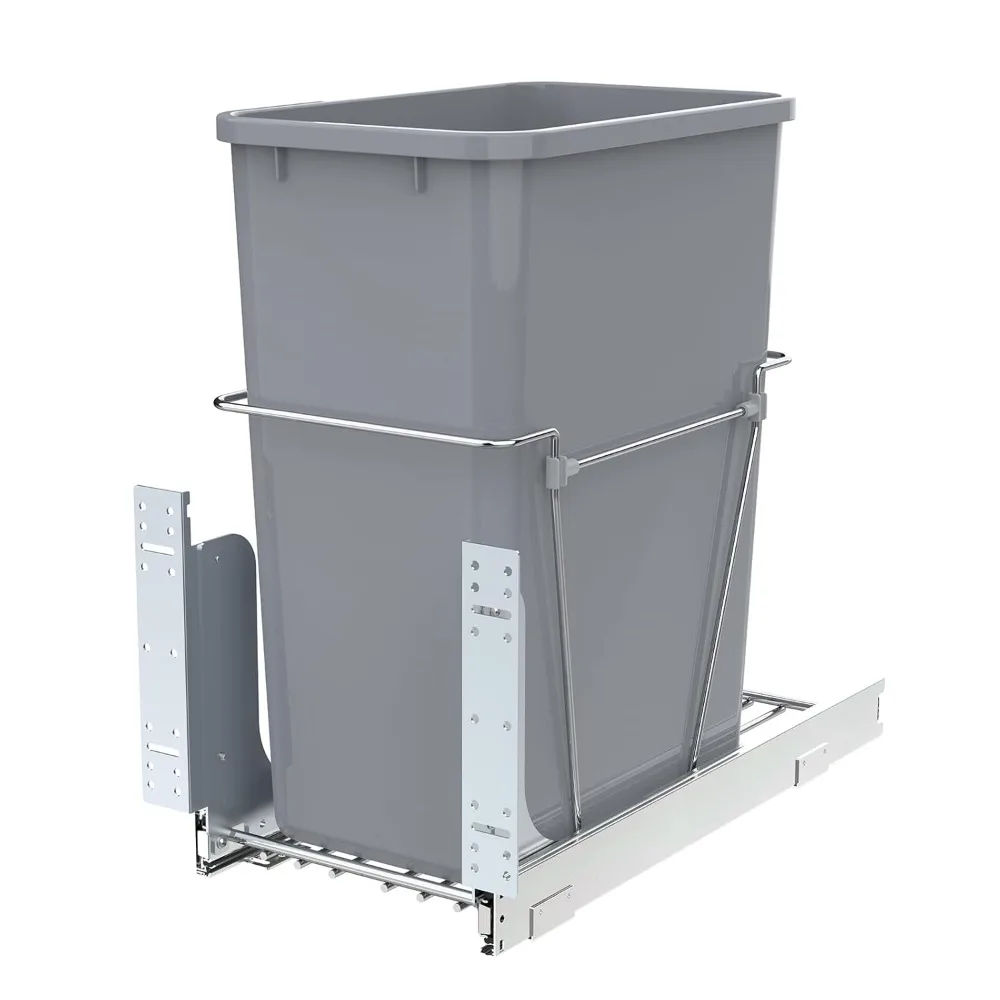

Single Pullout Trash Can for Under Kitchen Cabinets Include Single 35QT Trash Bin Doesn't Include Door Fittings, Bottom-Mount Re