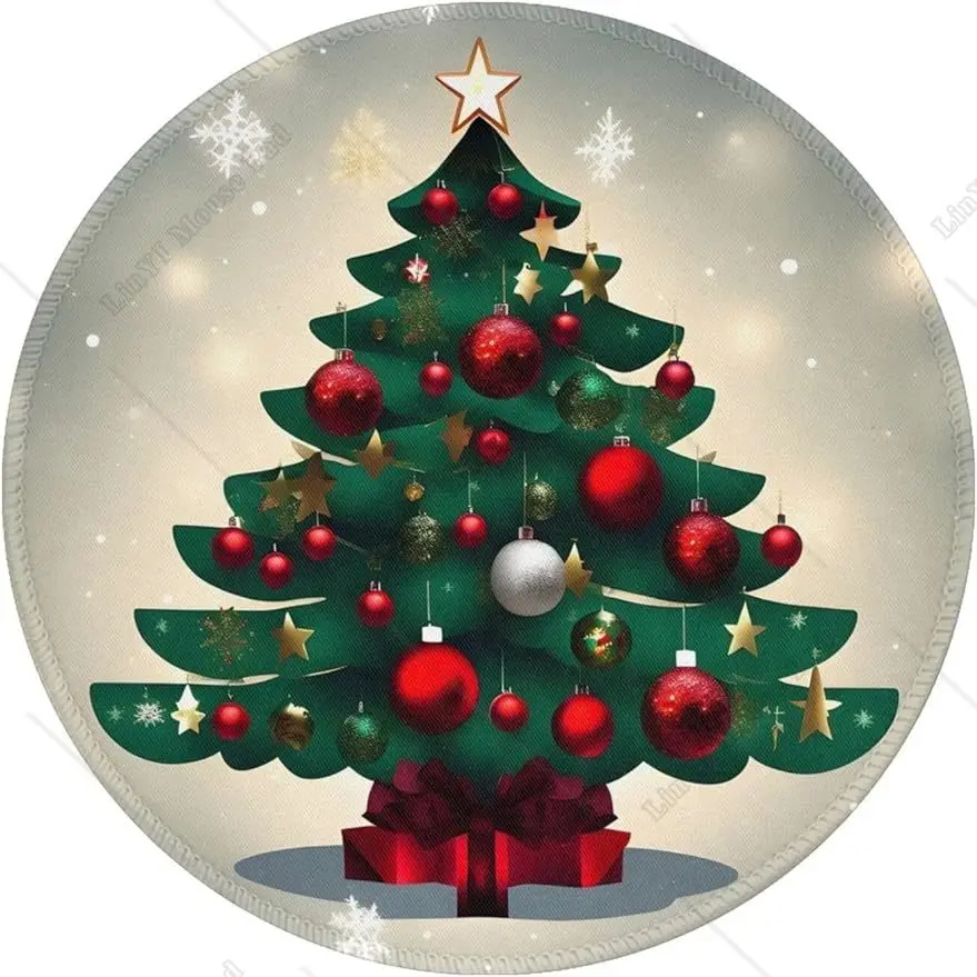 Christmas Gift Tree Round Mouse Pad Cute Small Gaming Mouse Pad Non-Slip Rubber Base Sewing Edge Suitable for Office Home 7.9 In
