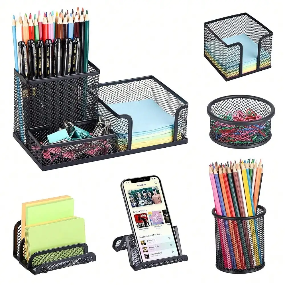 

Gianotter Desk Organizers And Accessories With File Holder, 4-Tier Desk Accessories & Workspace Organizers With Drawer And 2 Pen Holder, Paper Organizer For Office Supplies (Rose Gold)