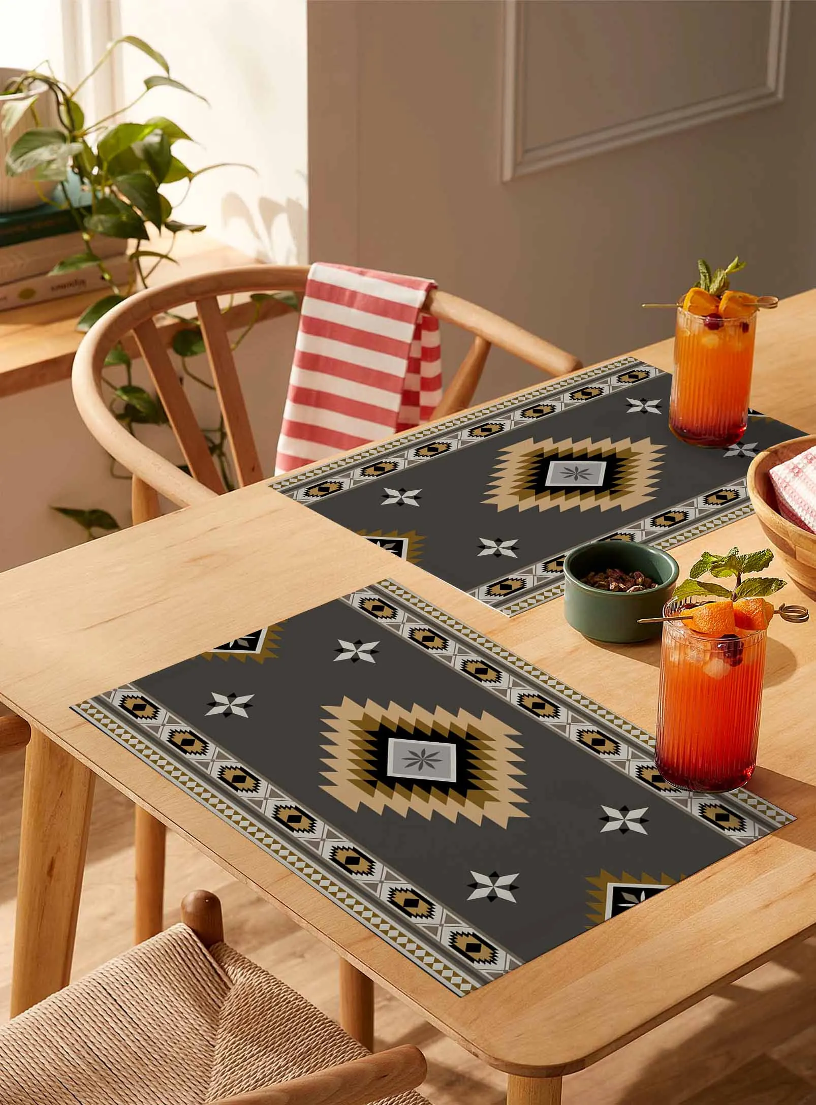 

4/6 шт. винтажный коричневый коврик в стиле бохо с геометрическим рисунком, подставка для столовых приборов для свадебной вечеринки, обеденный декор, льняной коврик для стола, кухонные аксессуары