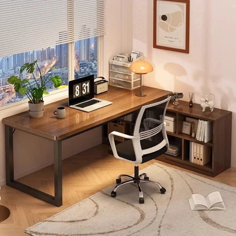 Computer Desk Table Bookshelf All In One Set Simple Storage Bedroom Dresser Writing Desk L-Shape Student Household Study Table