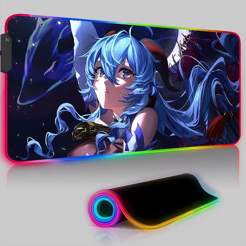 

Genshin Impact Ganyu Mouse Pad LED PC Sexy Anime Girl Mousepad RGB Laptop Gaming Accessories Keyboard Rug Kawaii Desk Mat Carpet