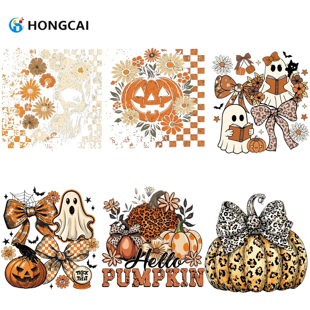 مجموعة مكونة من 6 قطع من ملصقات الفينيل لنقل الحرارة على شكل يقطين لطيف للهالوين، سهلة التشغيل، ألوان نابضة بالحياة ومتينة #1