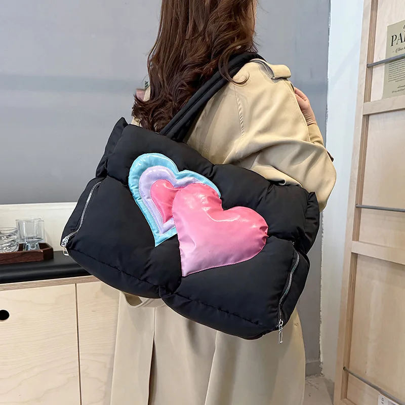 Autumn and Winter Down Jacket Bag 2024 New Collection Forest Sweet Girl Love Shoulder Bag Large Capacity Handheld Commuter Bag